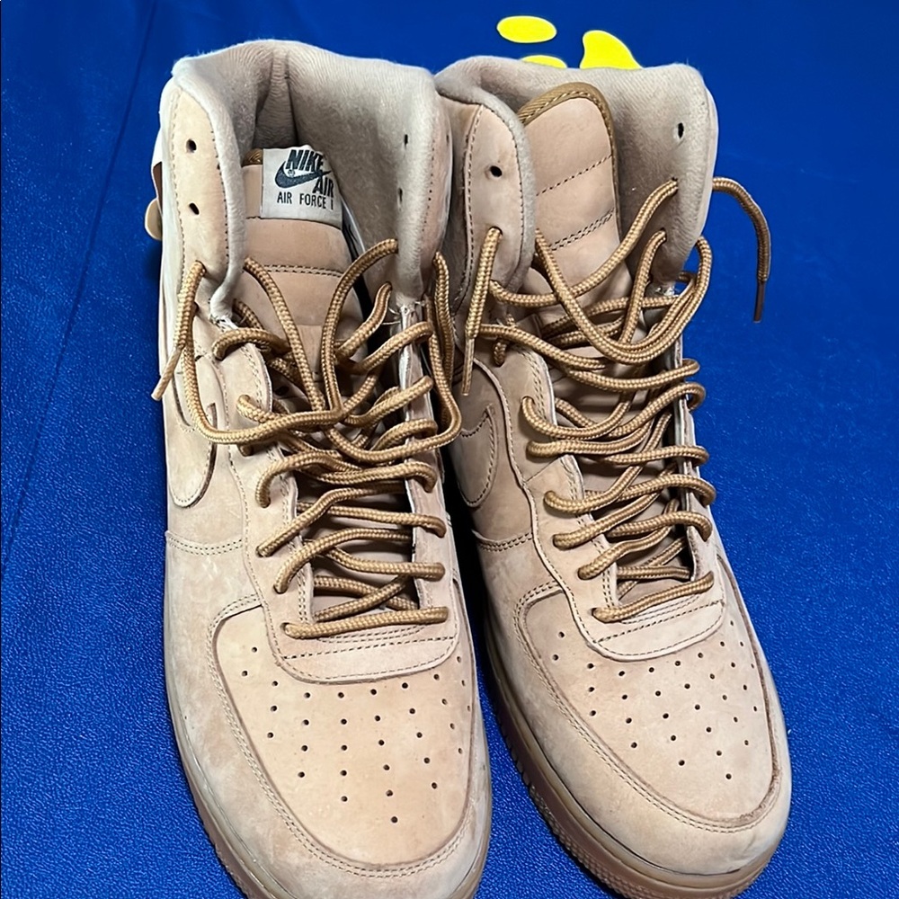 Nike Tan Sneakers with High-Top Design and Soft Suede Material